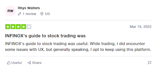 Source: https://www.trustpilot.com/users/62362a1208a9c70012acefd9 INFINOX Trustpilot review